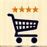 Icon representing product recommendations with a shopping cart and star ratings