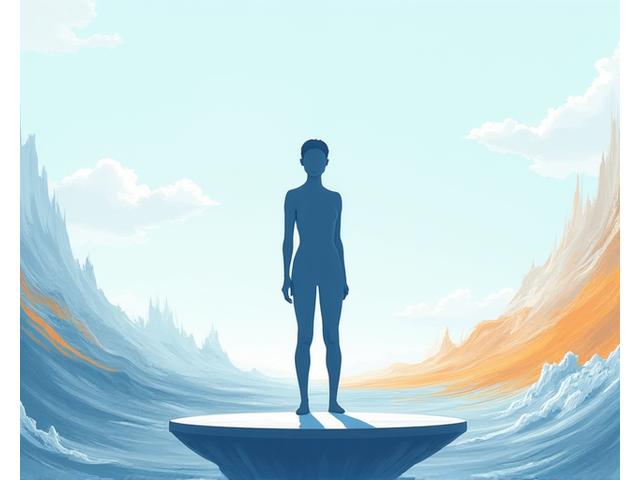 Illustration of a person standing firmly against a symbolic 'wind' or 'storm', representing resilience and emotional strength. The person appears calm and grounded.