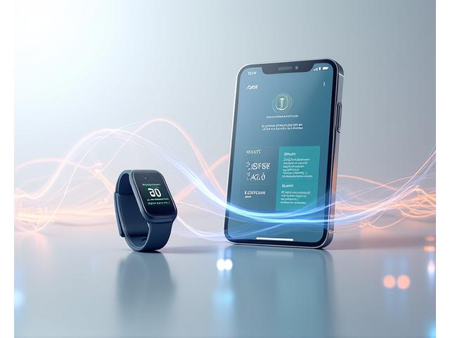 A sophisticated infographic showcasing various tech widgets (smartwatch, smartphone apps, biofeedback device) connected by subtle lines, illustrating data flow and integration for stress management.