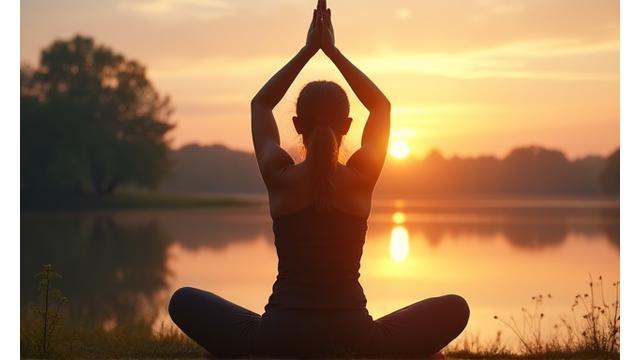 A person engaged in gentle physical activity like yoga or stretching outdoors, symbolizing physical stress release through movement.