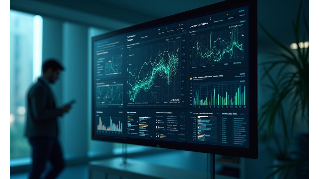 A futuristic digital interface showing AI-generated wellness insights, linking sleep quality to mood and suggesting optimal workout times based on recovery data. Visualized with neural network overlays.